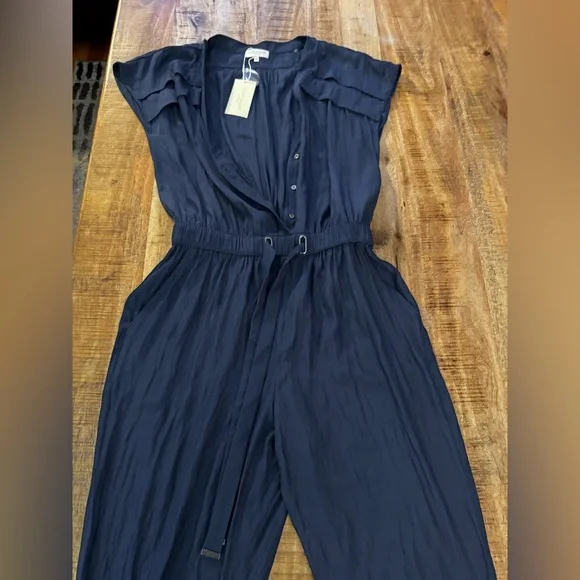 Ramy Brook ALETHA Midnight navy Blue silky short sleeve Jumpsuit NWT MEDIUM - Picture 5 of 10